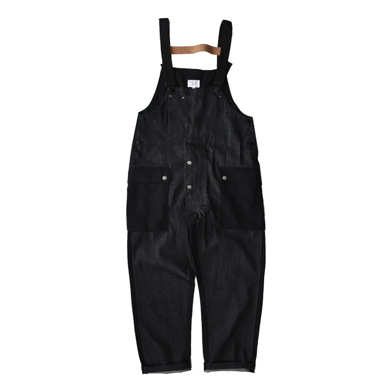 

Contrast color stitching overalls for men Ami Khaki multi-pocket overalls American casual denim trousers