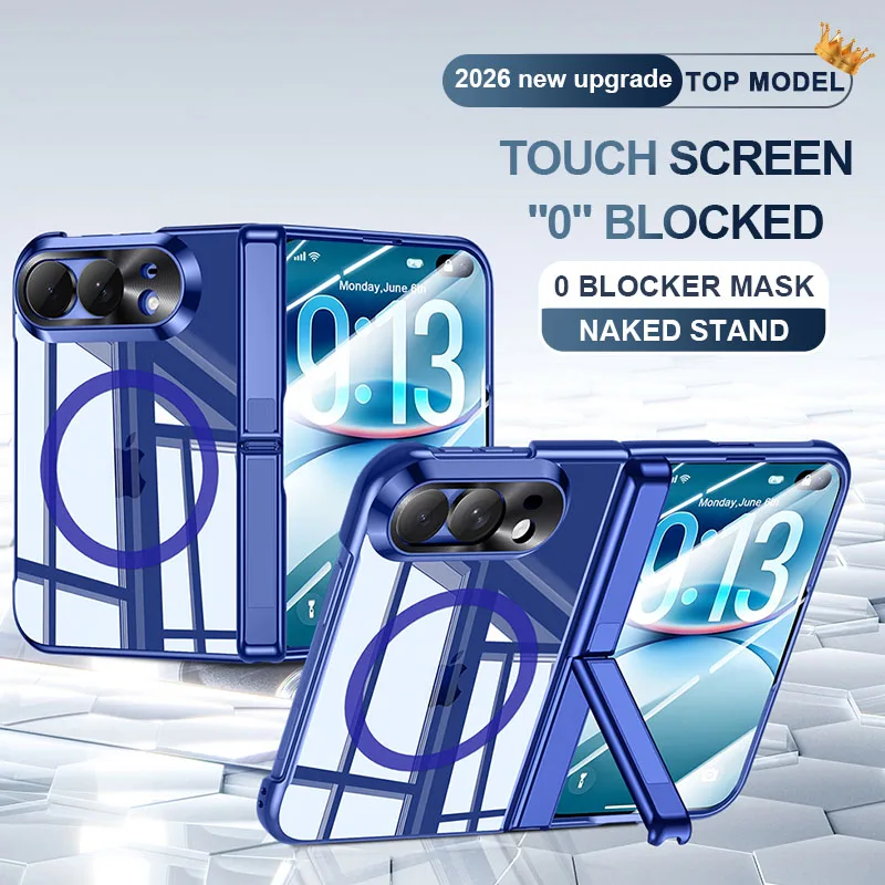 For iPhone Duo Case Transparent Electroplated Magnetic Wireless Charging Holder Hinge With Tempered Film Shockproof Back Cover