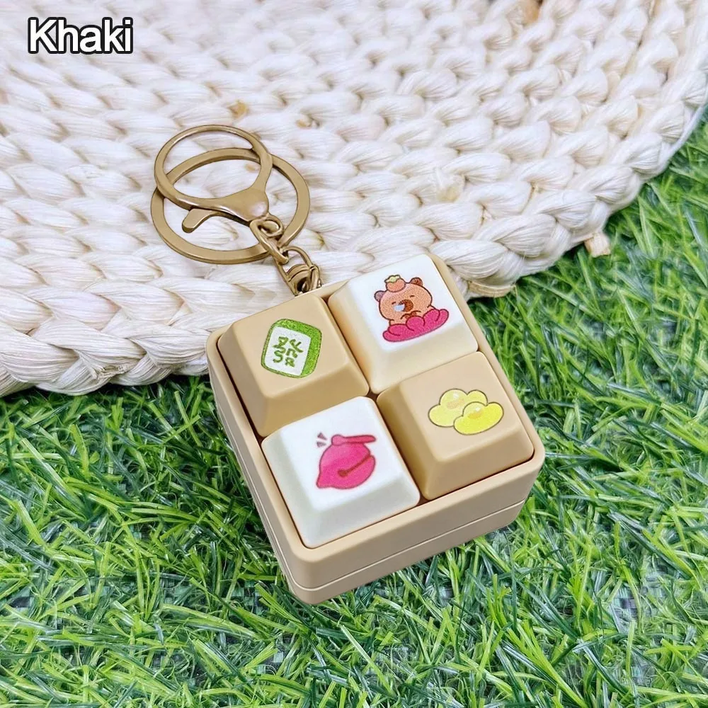 Relaxing Cartoon Fidget Keychain DIY Keyboard Keycap Finger Keyboard Caps Pass The Time Relief Stress Four-square Keychain