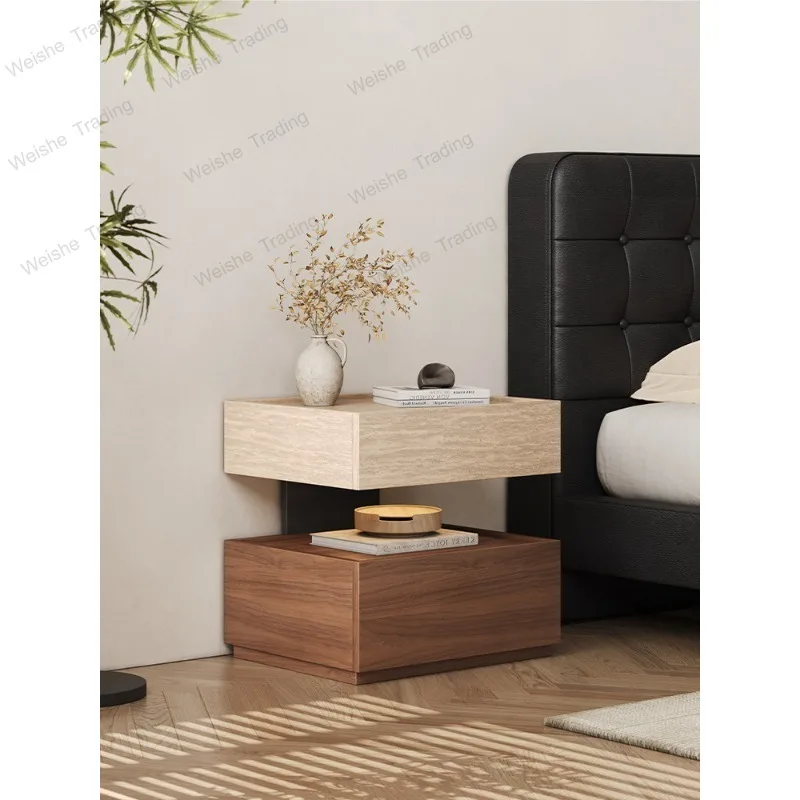 Bedside table, suspended medieval solid wood retro style bedroom home storage bedside table