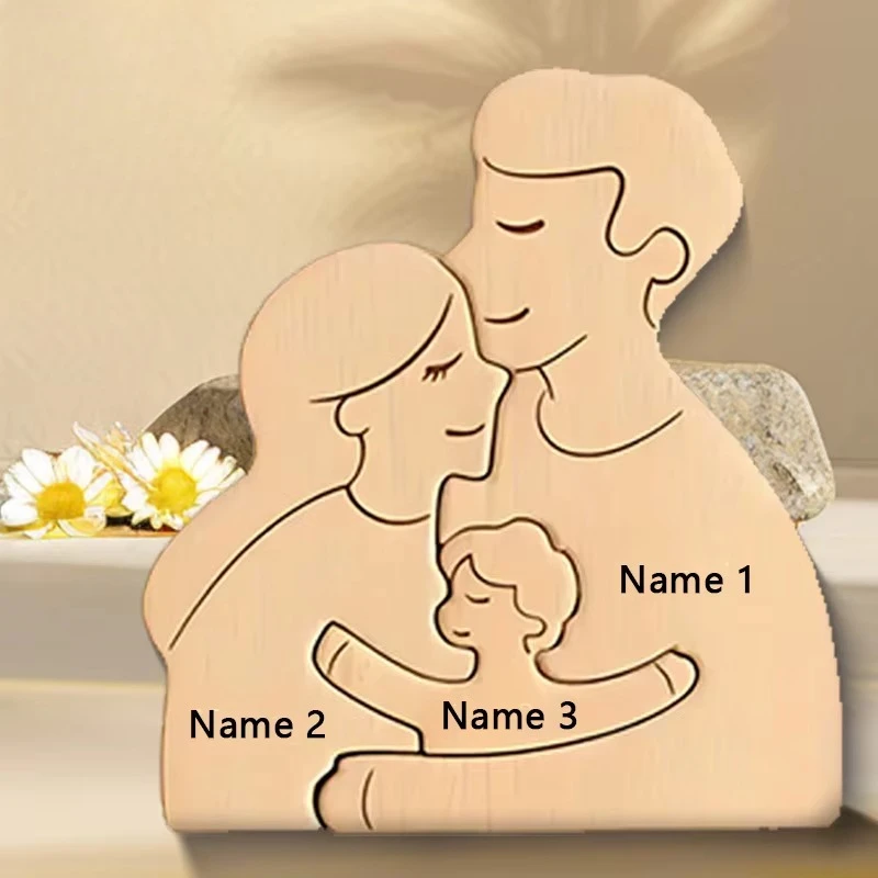 Personalized Laser Engraved Wooden Family Puzzle, Custom Name Decor, Thanksgiving New Year Gift for Parents Family