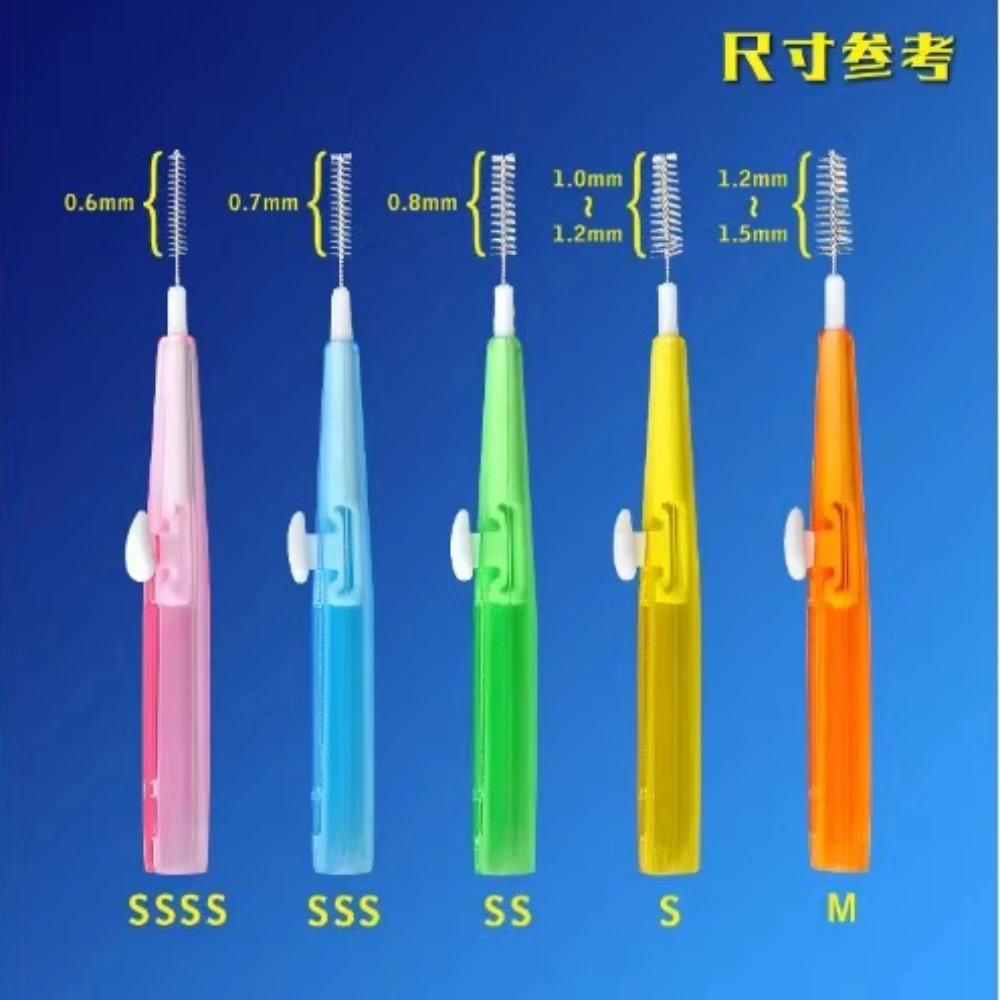 60 Pcs/Box I-type push pull interdental brush 0.6-1.5Mm Cleaning Between Teeth Oral Care Orthodontic I Shape Tooth Floss