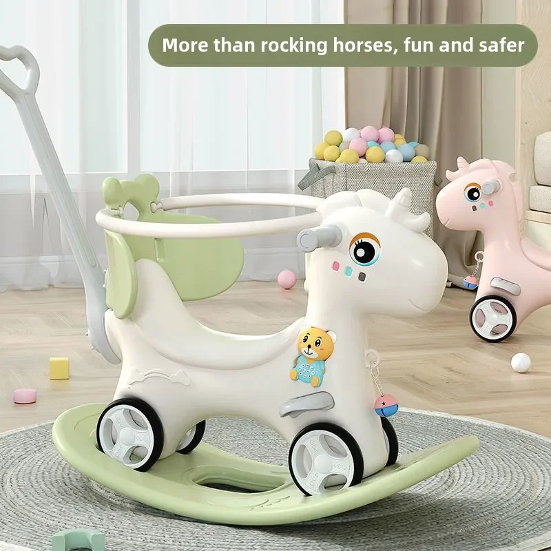 

Children's large Trojan horse 1-5 years old baby birthday gift toy rocking cart large multi-purpose rocking horse with music