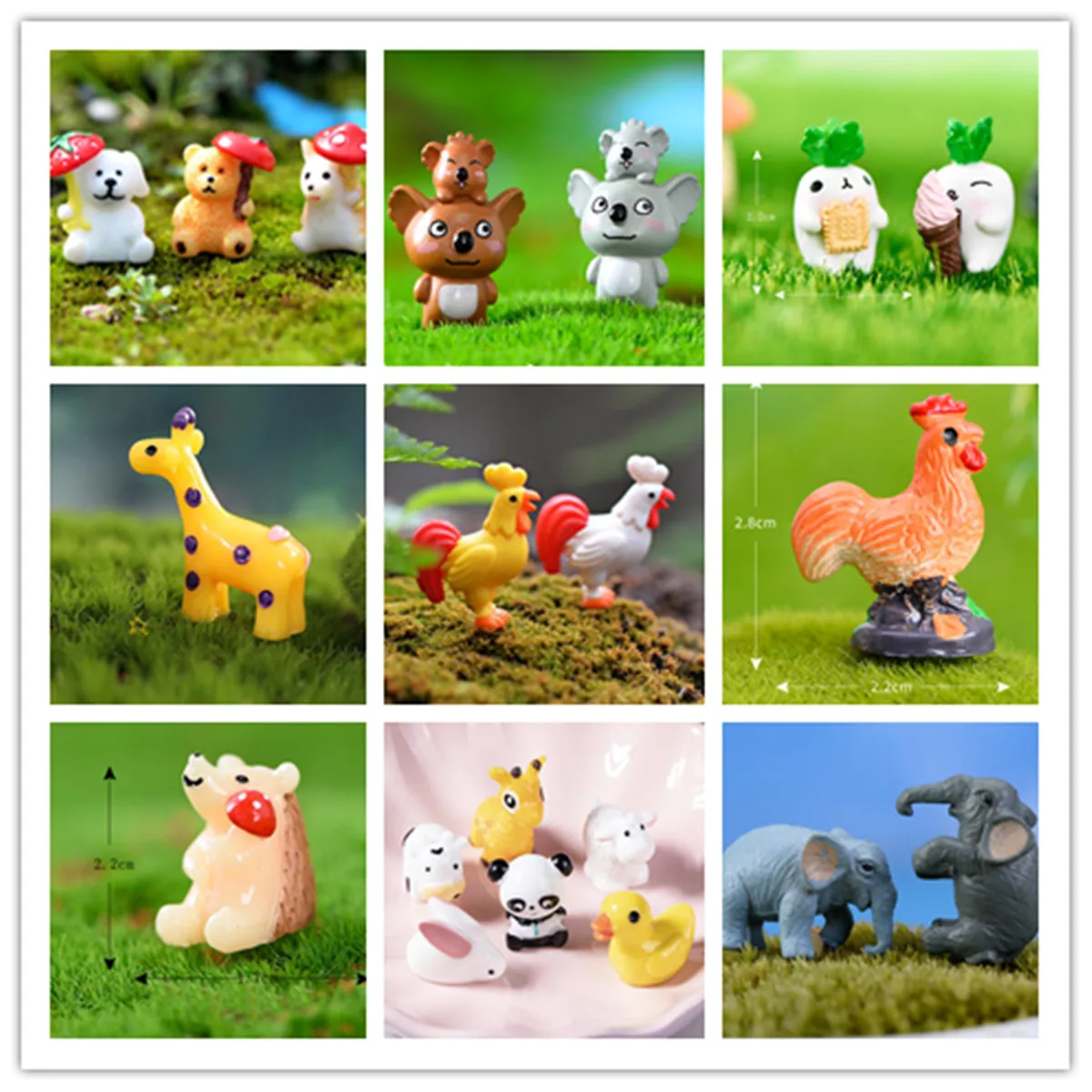 

100pcs Resin Kawaii Cartoon Animal Panda Giraffe Micro Landscape DIY Artificial Hand Painted Craft Accessories