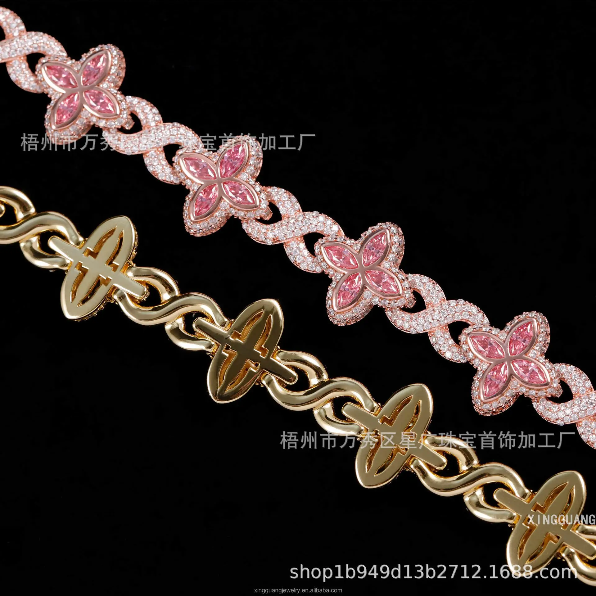 Hip hop infinite clover bracelet, fashionable and cool silver inlaid with moissani diamonds, high-end and colorful handmade