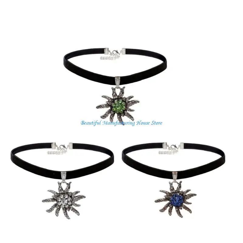E56A Edelweiss Necklace Women Costume Jewelry Flower Pendant German Oktoberfest Choker Clavicle Chain