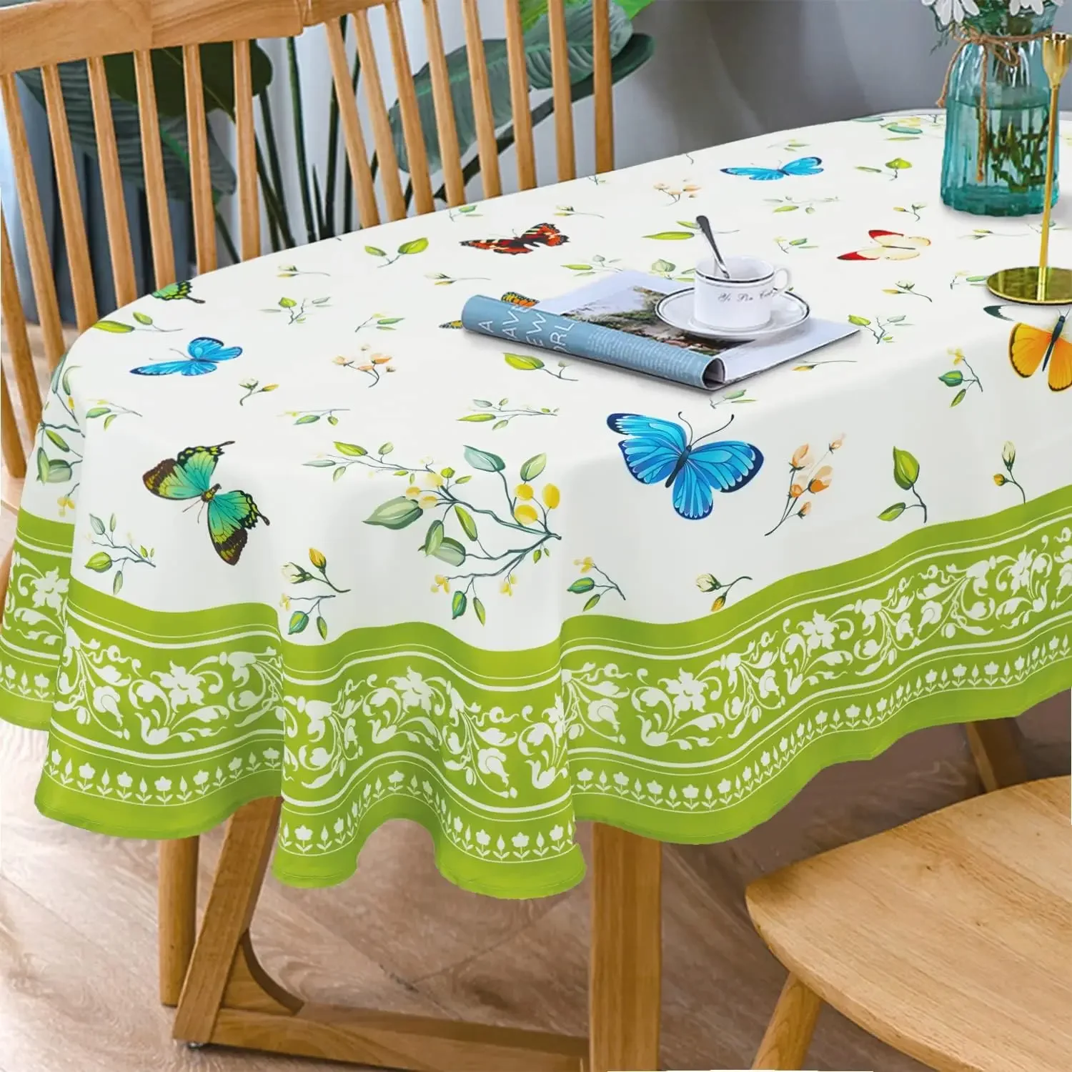 Pink Flowers Print Rectangle Tablecloth Table Decor Spring Summer Waterproof Table Covers for Kitchen Dining Wedding Party Decor