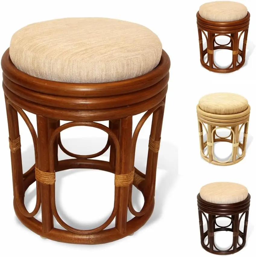 

Pier Handmade Rattan Wicker Vanity Bedroom Stool Fully Assembled Colonial (Light Brown) Poop stool Foot rest office Vanity stool