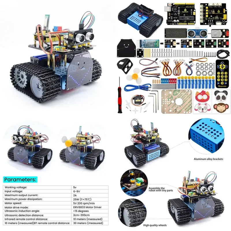 DIY Electronic STEM Education Tank Cart V3.0 Kit, Programming Tank Cart Starter Kit for Arduino