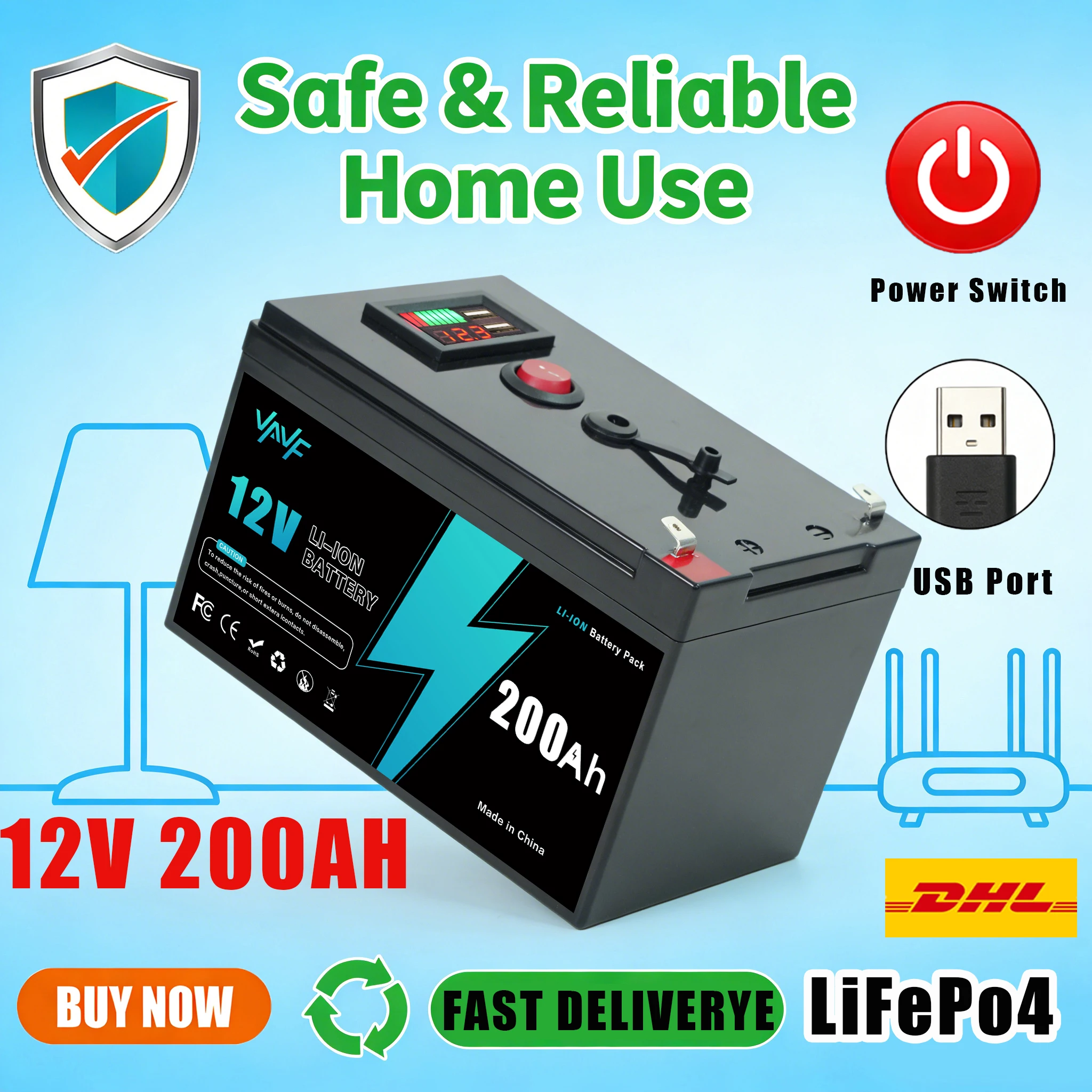 

12v ⚡️Lithium Battery 200AH LiFePO4 Battery with Smart BMS-Ideal for Solar Power, RV, Marine&Off-Grid Home Energy Storage