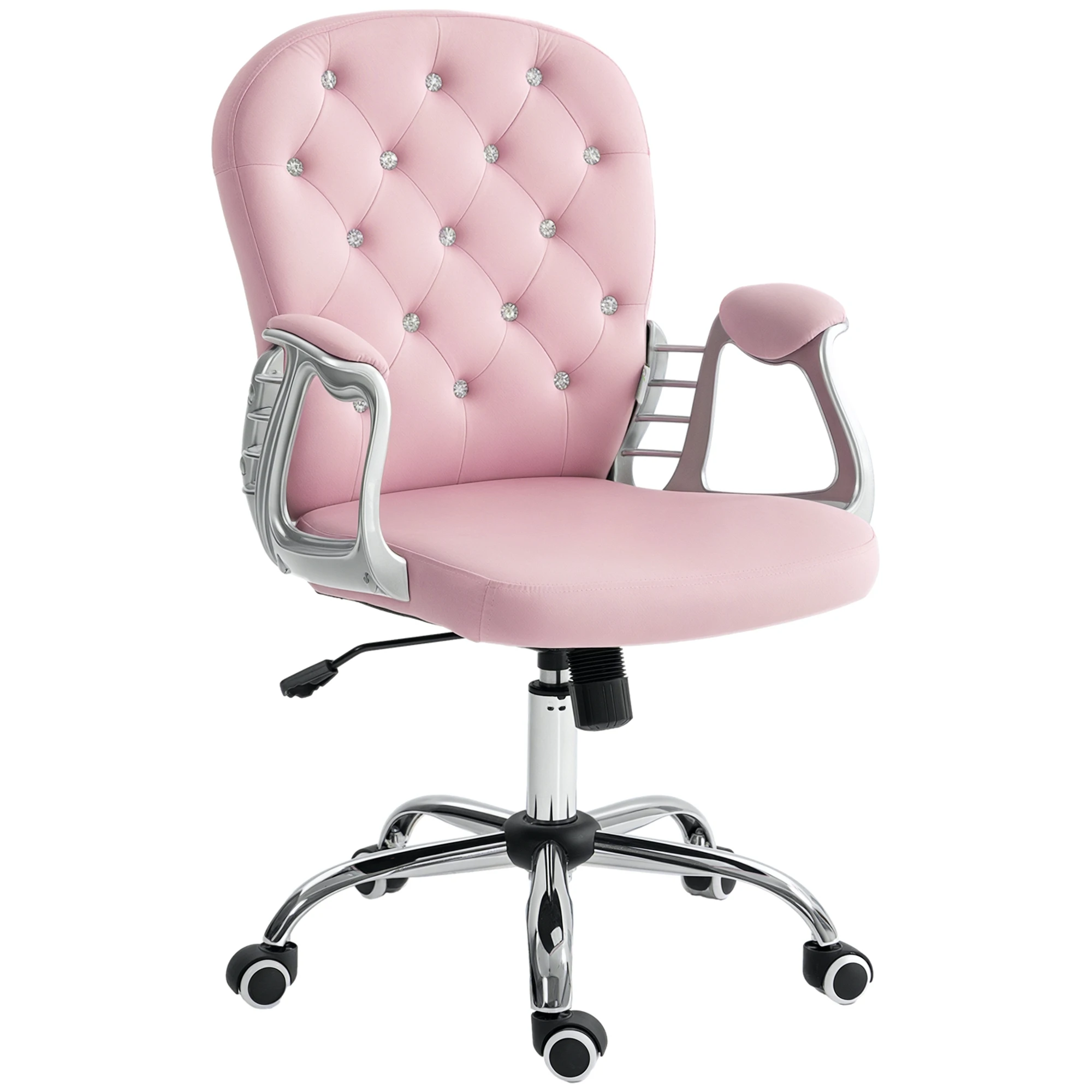 Silla de Escritorio de Terciopelo con Altura Ajustable Reposabrazos y Decoraciones de Diamantes 59,5x60,5x93-103 cm Rosa