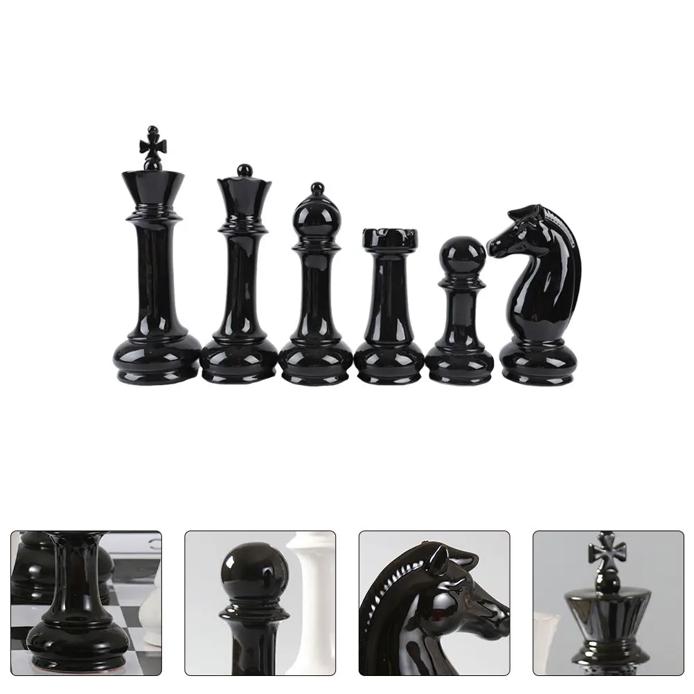 

6Pcs Black Ceramic Chess Decoration Set Artistic Home Office Bedroom Decor Modern Classical Household Chess Adornment