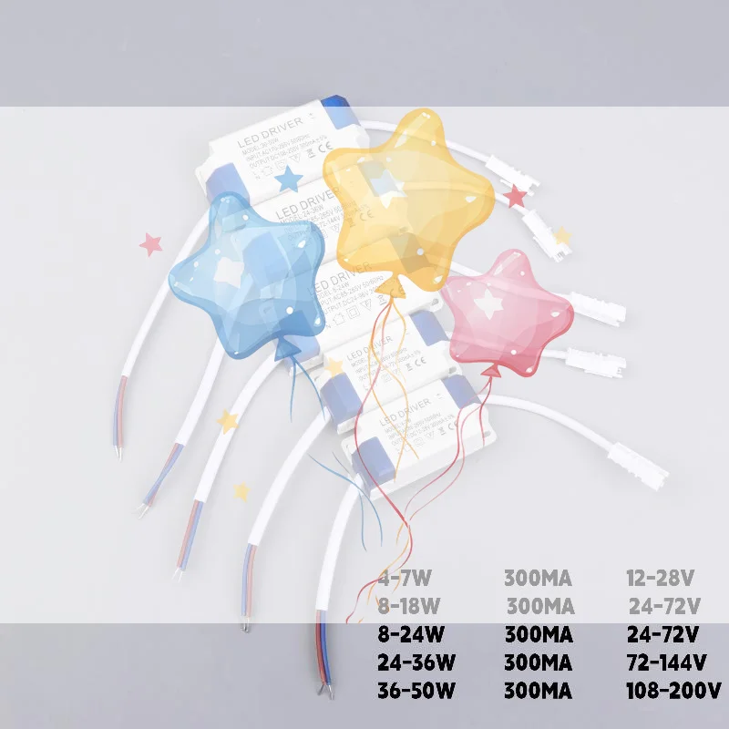 Constant Current Non-Isolated External LED Driver 4-7W 8-18W 8-24W 24-36W 36-50W Output 300mA Lighting Transformer