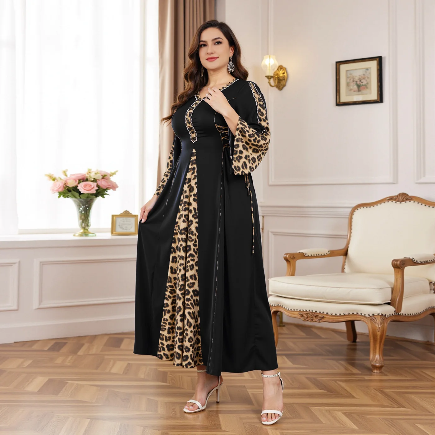 Muslim Abaya Dress Women Dubai Dresses Jalabiya Leopard Print Vestidos Modest Robe Morocco Arab Abayas Kaftan Islam Ramadan