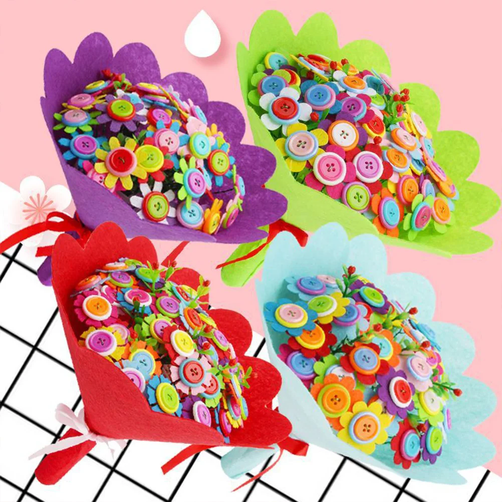 

3Sets DIY Buttons Bouquet Early Education Creative Handcraft Easy Assemble Kindergarten DIY Posy Sunflower Carnation