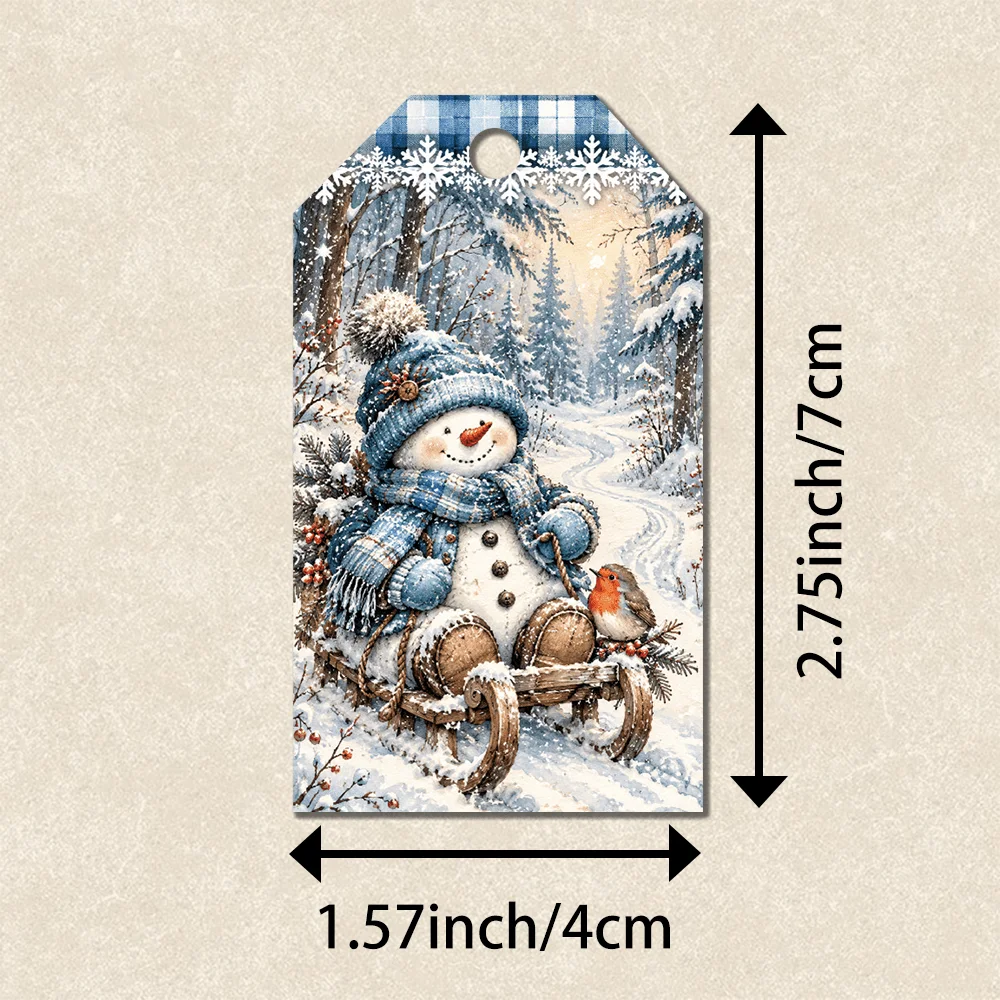 40pcs, Gift Tags, Blue Plaid Scarf Snowman Christmas, Hanging Paper Labels for Gift Wrapping, Holiday Party Decor with String