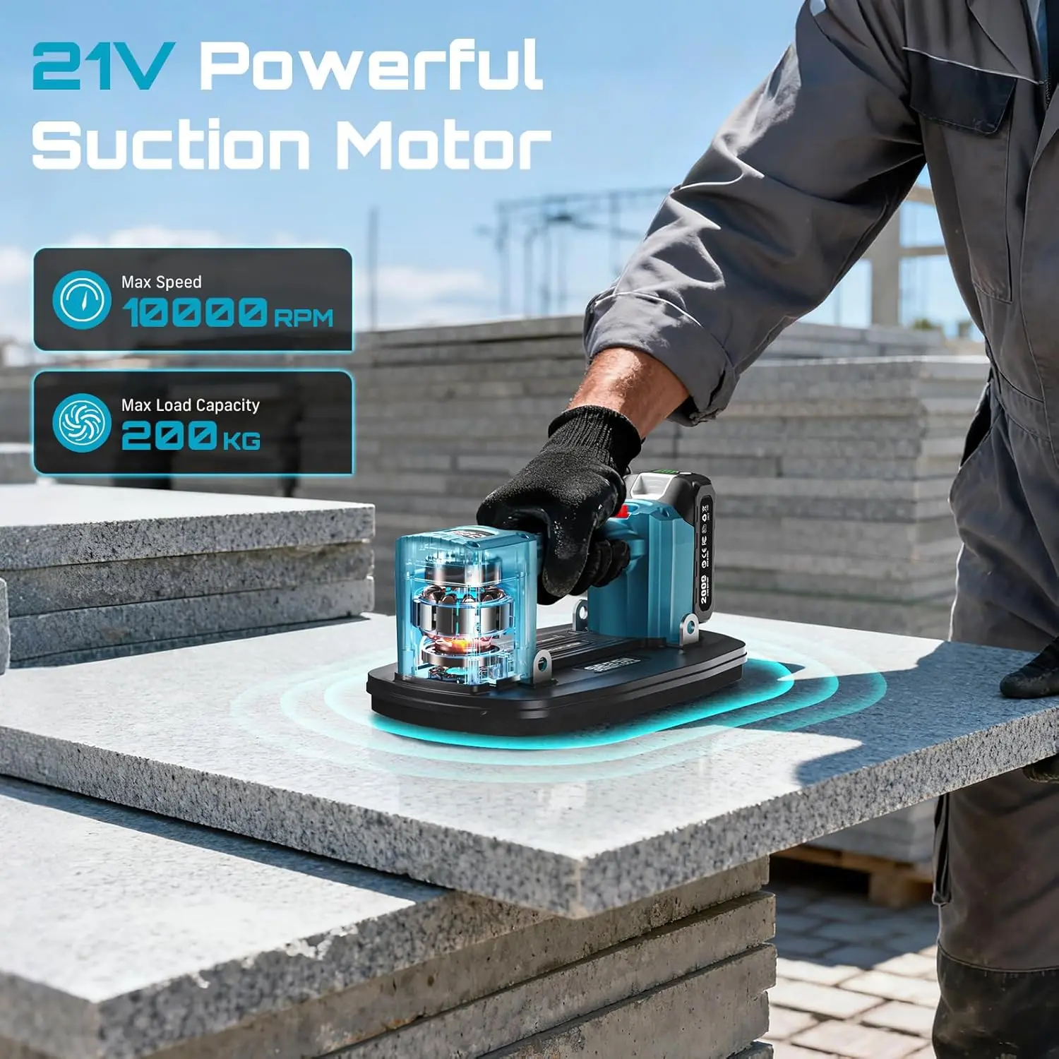 

SEESII Электрическая вакуумная присоска 21 В со светодиодным дисплеем Присоска для плитки Инструмент 2 аккумулятора 2000 мАч 200 кг Сверхмощный подъемник для плитки и стекла