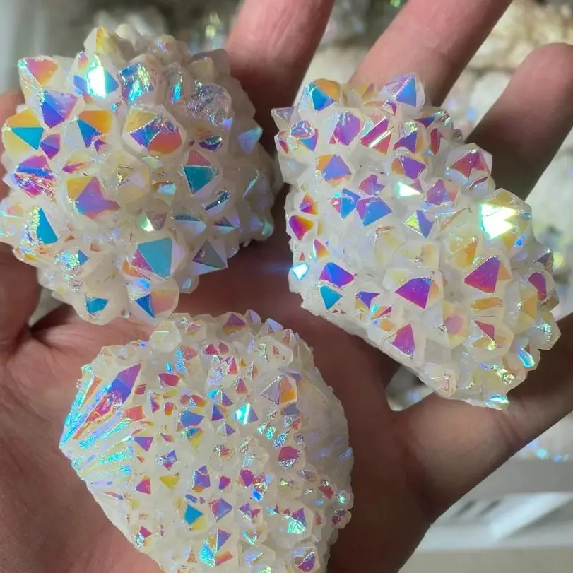 

Natural Electroplate Colorful Aura Quartz Crystal Cluster White Quartz Cluster For Decoration 1pc