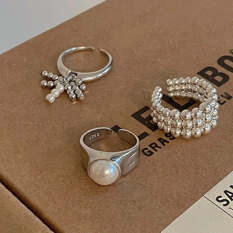 925 Sterling Silber geometrische Perlen ringe für Frauen Männer einfache koreanische Mode offen verstellbare handgemachte Ring Paar Geschenke