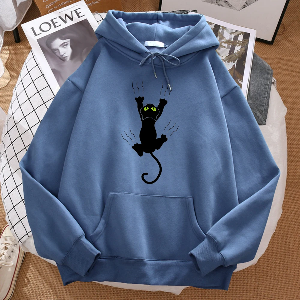 Naughty Black Cat Printed Man Hoody Hip Hop Comfortablesweatshirt Cartoons Soft Hooded Harajuku Warm Fleeceunisex Sportswears