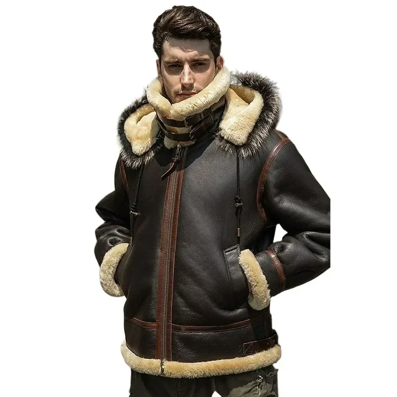 Men Hipster Thickened and Broad Edition Winter New Wool Simulation Fur and Fur One Warm Fleece Coat Youth Trend Fold Wear Hooded