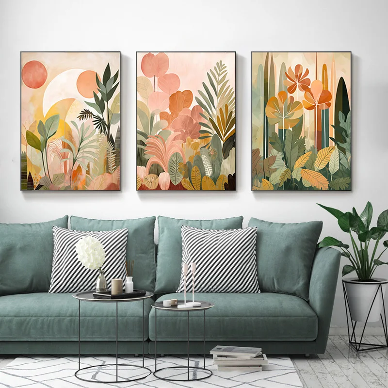 Tropical Jungle Abstract Colorful Bohemian Botanical Wall Decoration Canvas Painting Farmhouse Modern Neutral Botanical Poster