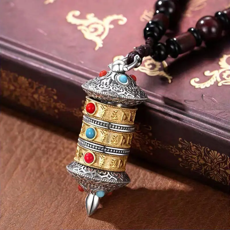 Rotatable Pendant Silver-plated Chinese Style Six-character Lucky Pendant Can Open Auspicious Player Protection Lucky Pendant