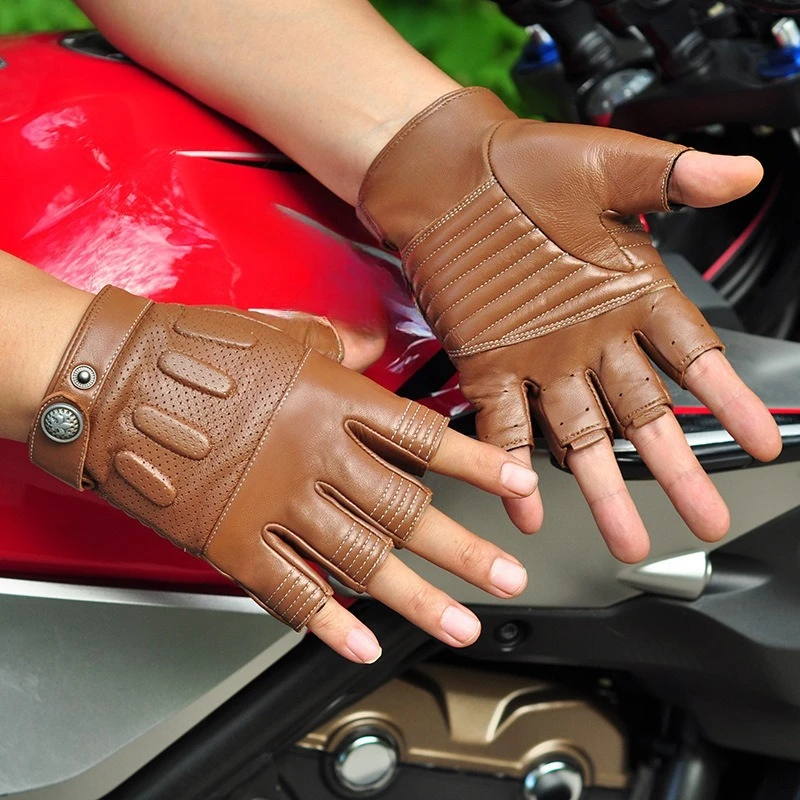 

Retro Motorcycle Half Finger Gloves Men's Sheepskin Cycling Finger-exposed Racing Bicycle Gloves Guantes Moto Motocross Gloves