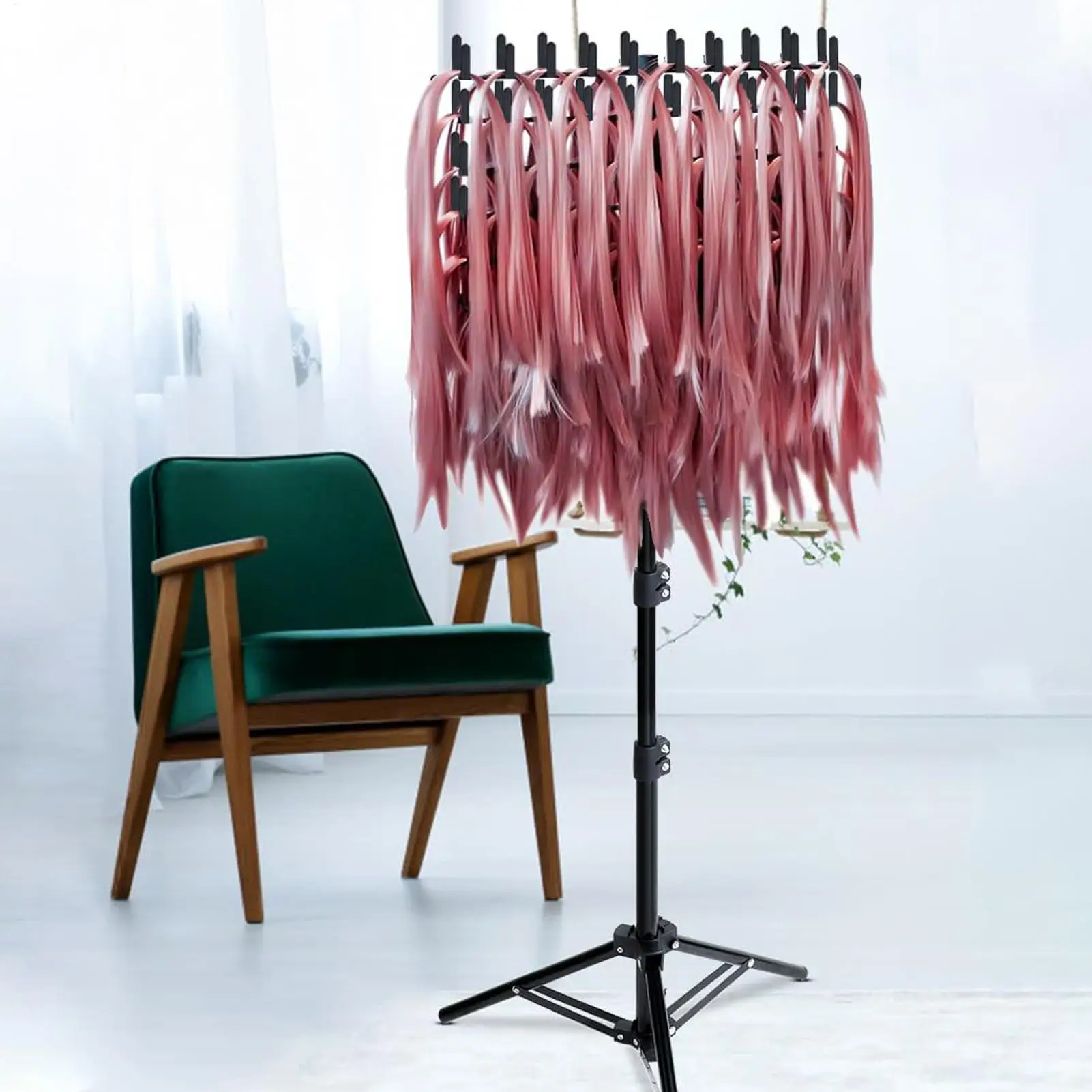 

Adjustable Height Braiding Hair Rack Braid Hair Holder Standing 2 Sided Hair Weaving Bracket With 144 Braiding Racks For Salon