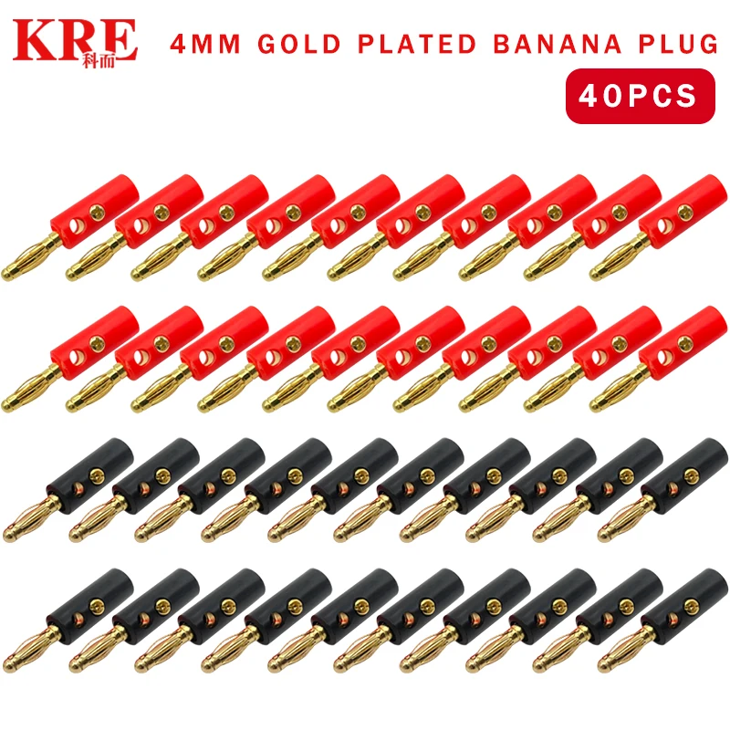 

40Pcs 4mm Gold Plated Speaker Banana Connector Horn Plug Compatible With Up To 3mm Diameter Of Speaker Cable