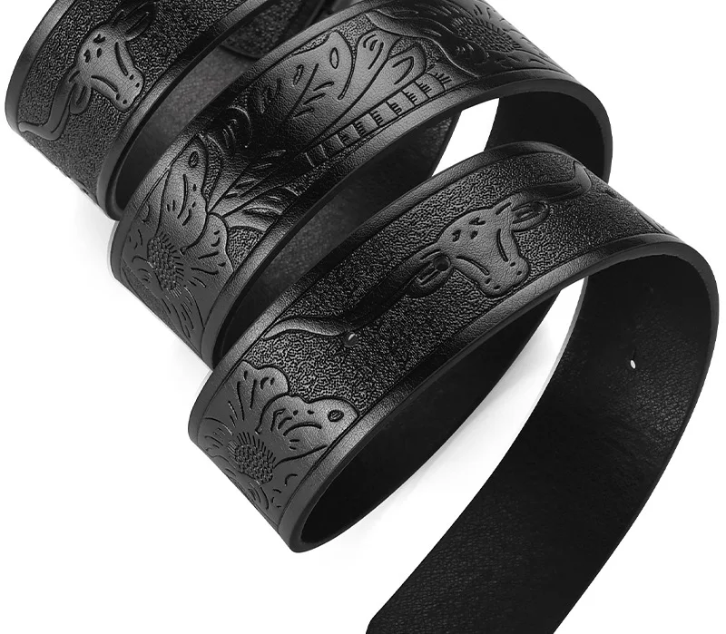 Vintage-Stil PU-Leder Western Cowboy-Gürtel mit klassischer Buchstabenschnalle – 3,8 cm breit, langlebig und stilvoll mit Retro-Blumenmuster – Detail 4