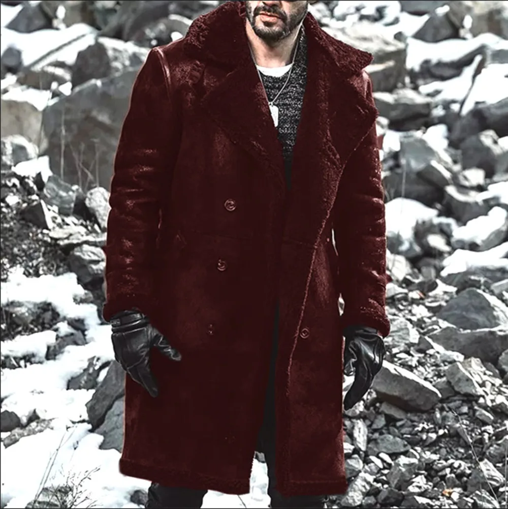 New European Size of Fur Integrated Men\'s Warm Coat Lamb Wool Imitation Velvet Overcoat Winter Fashion Menswear Jacket