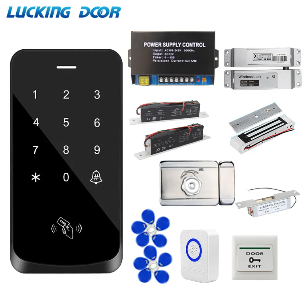 T9 Access Control System Set IP67 Waterproof Access Control Kit Touch Keypad +RFID EM Card+ Magnetic Door Lock +12V Power Supply