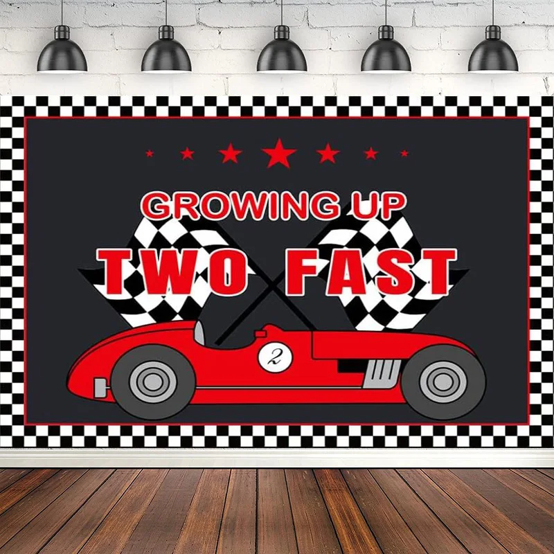 

Two Fast Birthday Photography Backdrop for Boy Racing Car Happy 2nd Birthday Background Kids Cake Table Banner Photo Studio