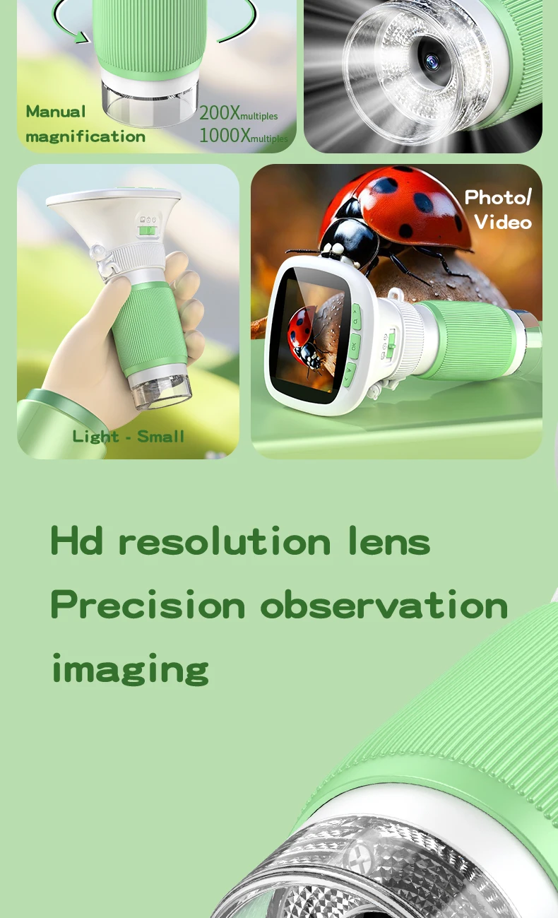 Children's Handheld Microscope with Rotating Focus and 2.4-Inch High-Definition Screen for Outdoor Children's Science Microscope