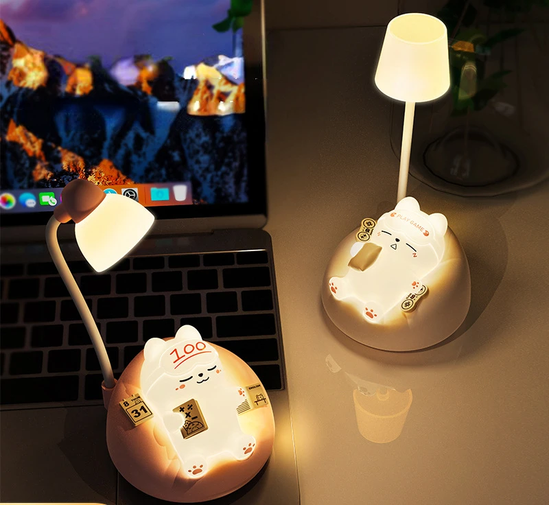 

Soft cute sleeping cat pat small night light bedside USB charging with sleeping atmosphere light home creative cute desk lamp