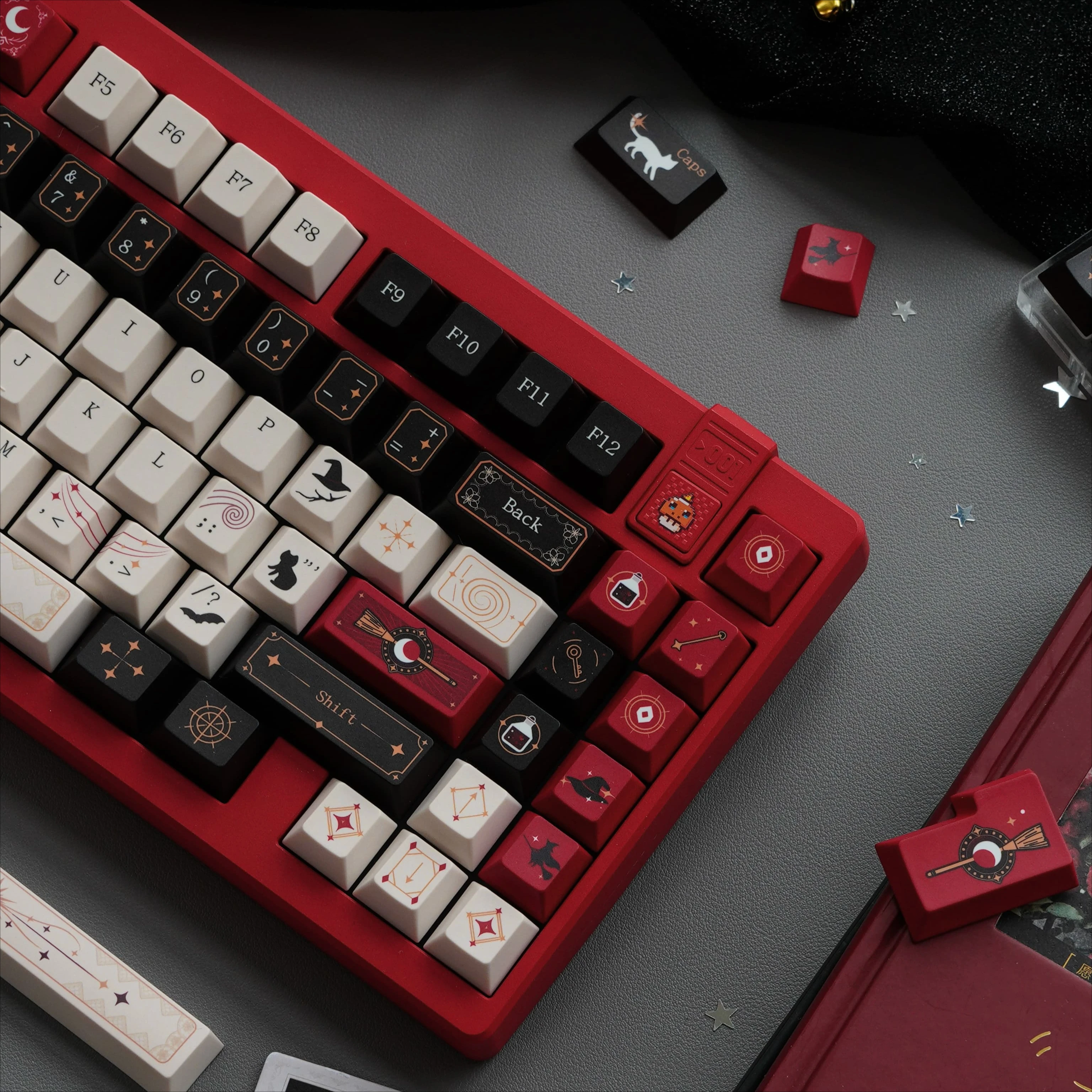143-Key Retro Themed Keycaps Cherry-Profile PBT Sublimation Custom Key Cap for 68 75 87 98 Alice ISO Layout Mechanical Keyboard