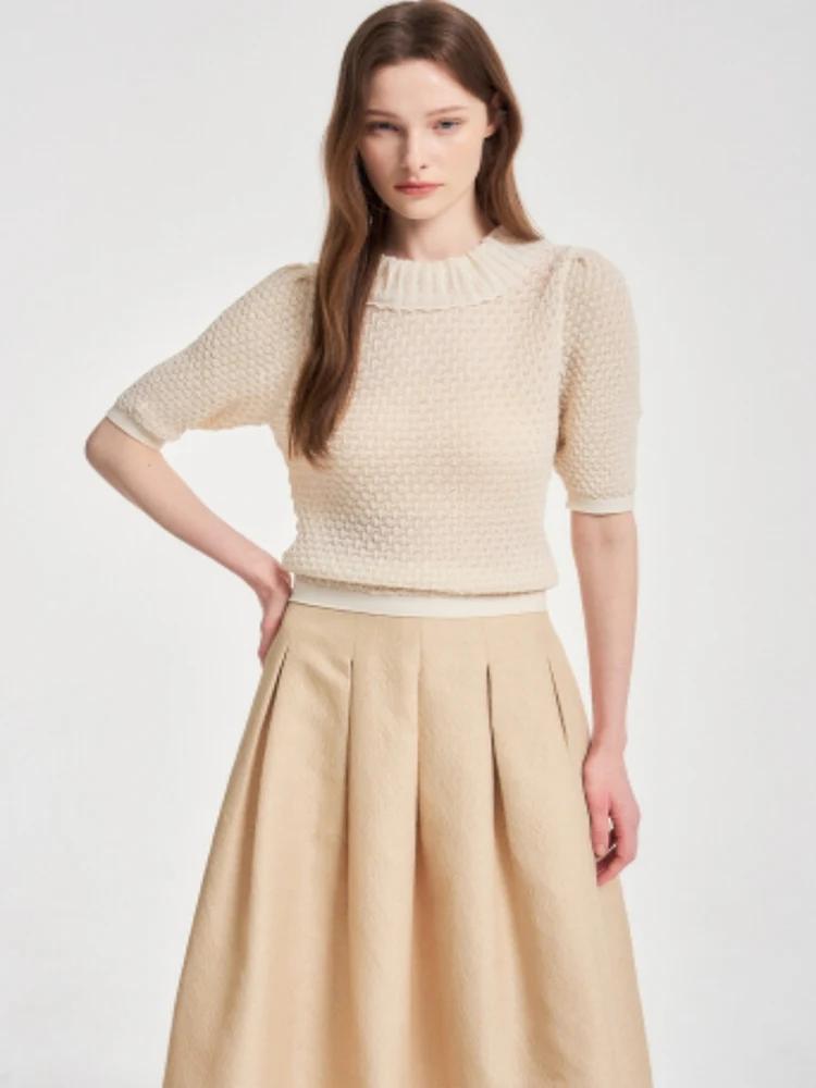 

Sweet Faionable Korean Sle ort Sve Knitted Top Hollow out Casual Versatile Loose Fit Slimming Turn Collar Summer New...