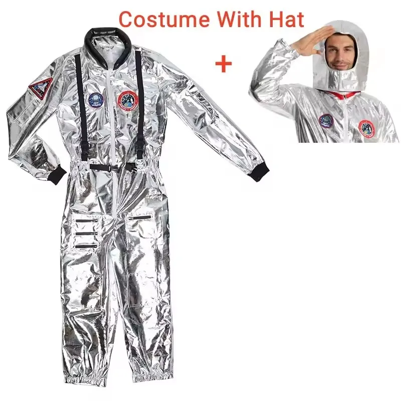 

Halloween Adult Man Astronaut Costume Silver Spaceman Men Women Space Suit Halloween Performance Costume Party Dress Up