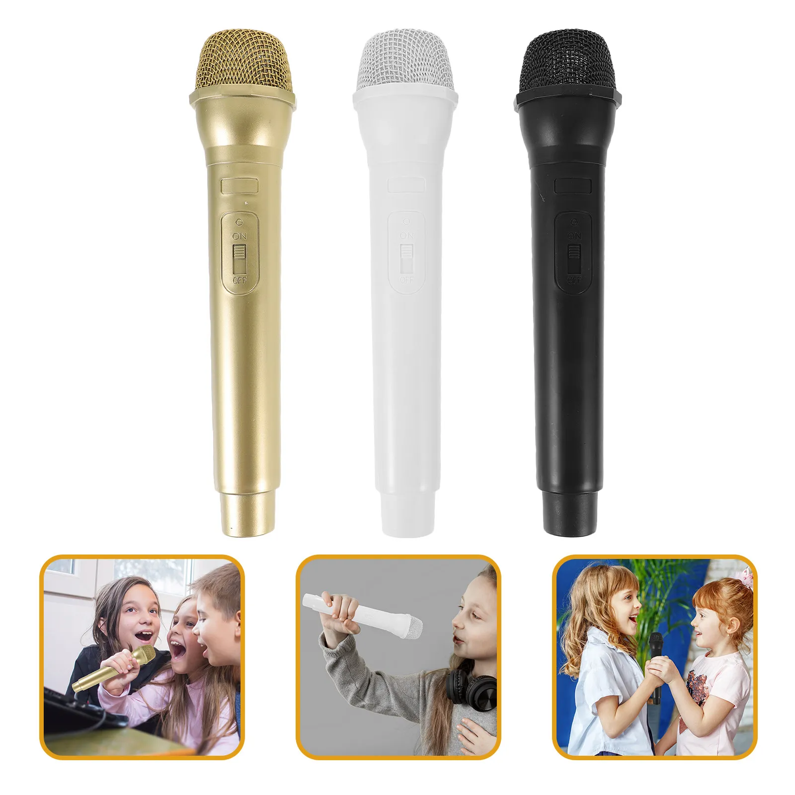 

3 шт. фальшивых микрофонов-муляжей, компактный дизайн, удобный микрофон для пения, практики, выступлений на сцене, для детей и взрослых.