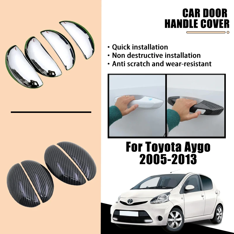 

Door Handle Cover For Toyota Aygo 2005-2013 2006 2007 2008 2009 ABS Exterior Carbon Fiber Black Chrome Car Accessories Rustproof