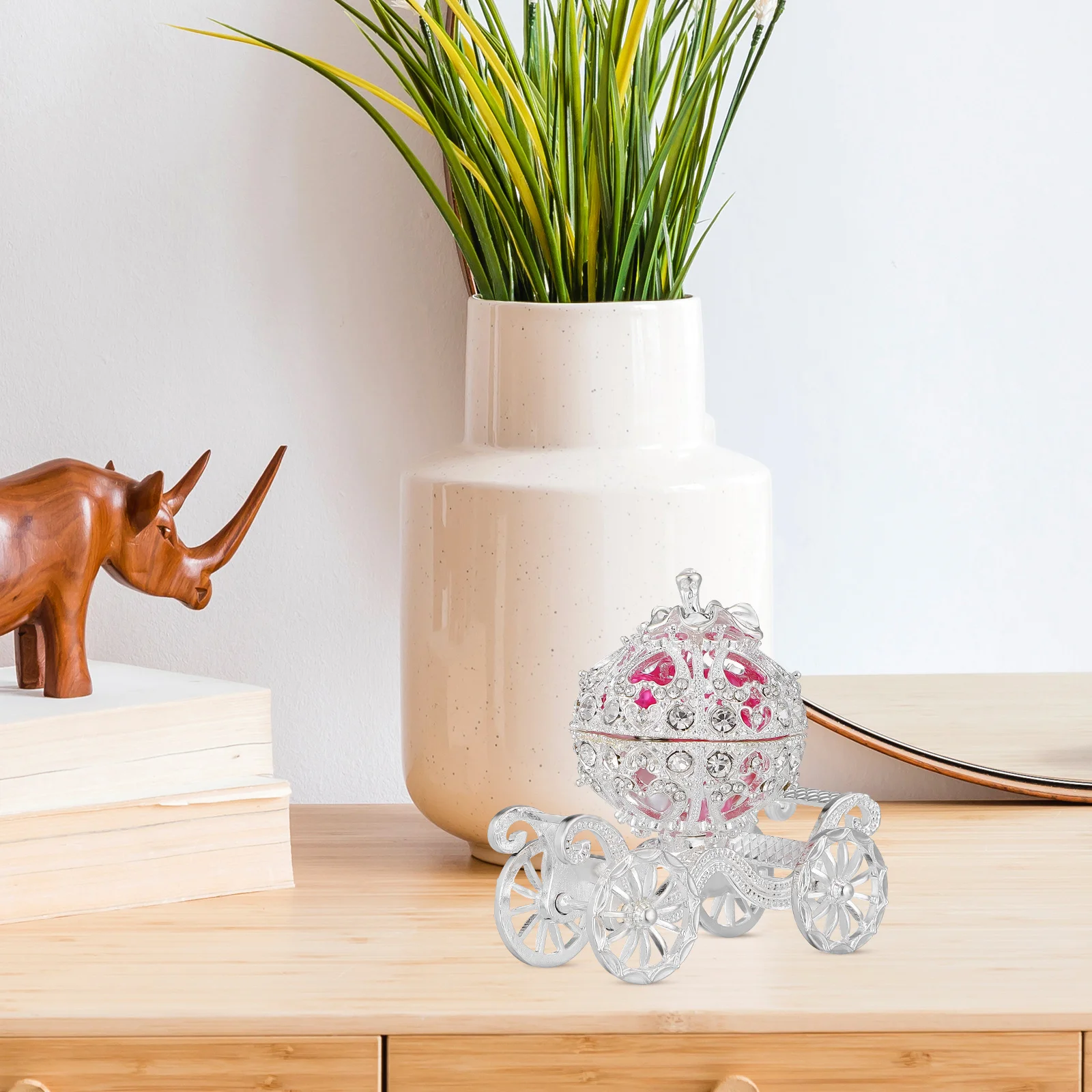 

Vintage Jewelry Carriage Box Pumpkin Decorative Adornment Rhinestone Trinket Holder Crystal Candy Cart Gift Craft Accessory