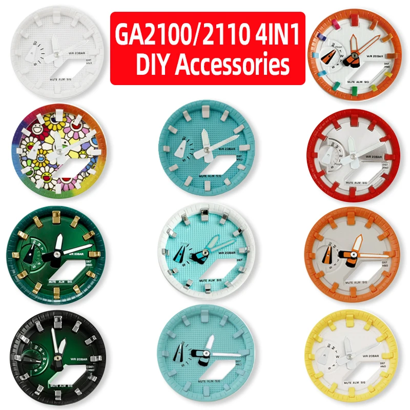 

White Green Blue Red 4- in1 DIY GA-B2100 GA2100 ga2110 parts Casioak mod kit chapter ring Surface watch hour Marker Scale Ring