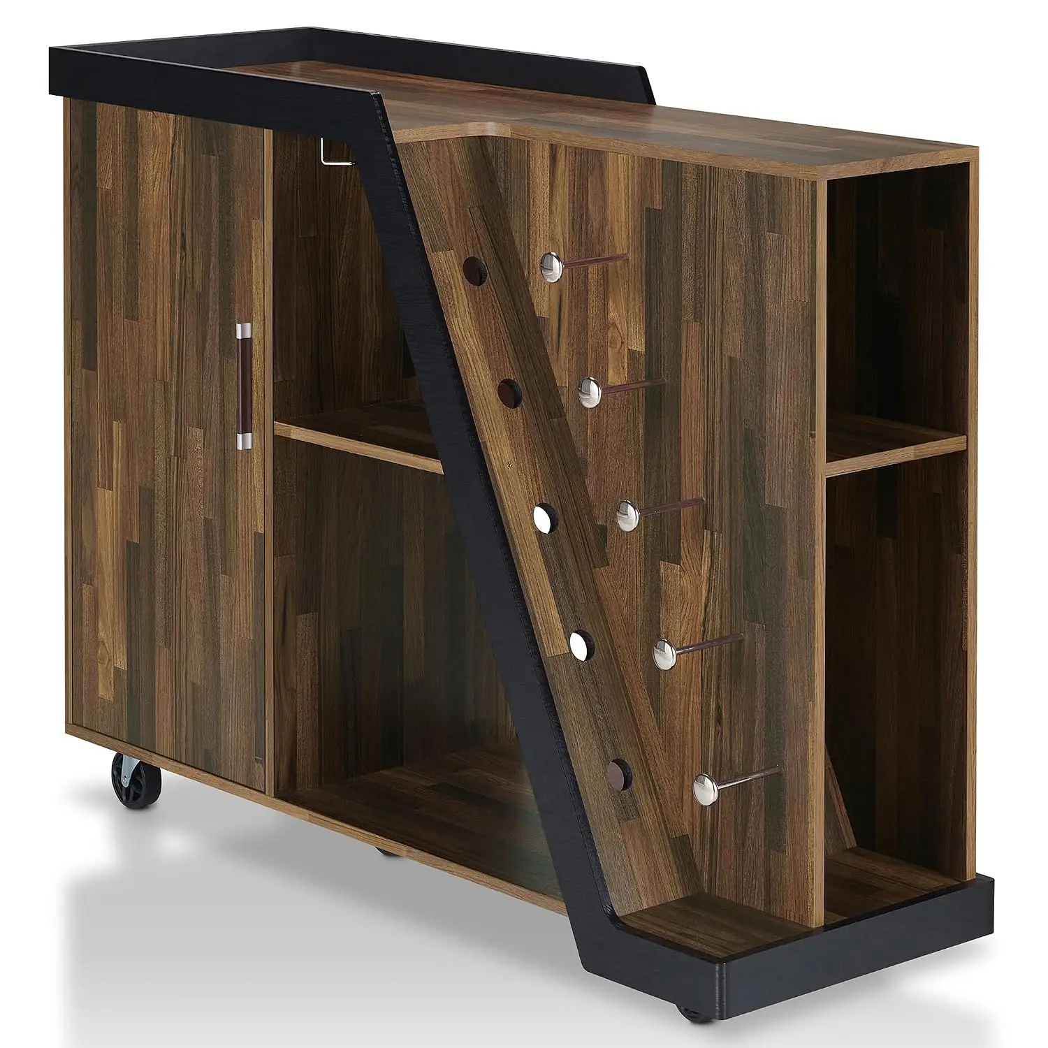 6-Shelf Wood Mobile Buffet with Casters Wine Storage Stemware Rack Cabinet Door for Dining Kitchen 48in, Customized