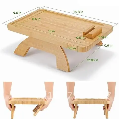 

Bamboo Tray Sofa Armrest Clip-On Table Storage Leg Tray Foldable Bed TV Snack Remote Control/Coffee/Snack Sofa Tray Tray