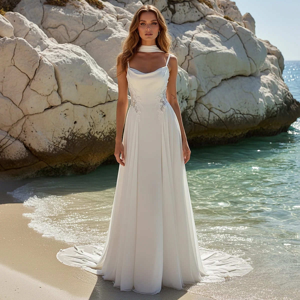 

Elegant Chiffon Appliques Ball Gown Wedding Dress With Sleeve Long Lace Bridal Party Gown For Women Vestidos Novia