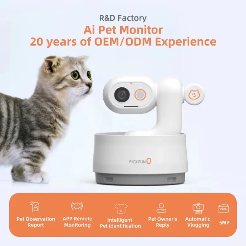 1080P HD Smart Pet Camera Auto Tracking 5G WiFi Night Vision Plastic Material AI Observation Report for Cats/Dogs Smartphone APP