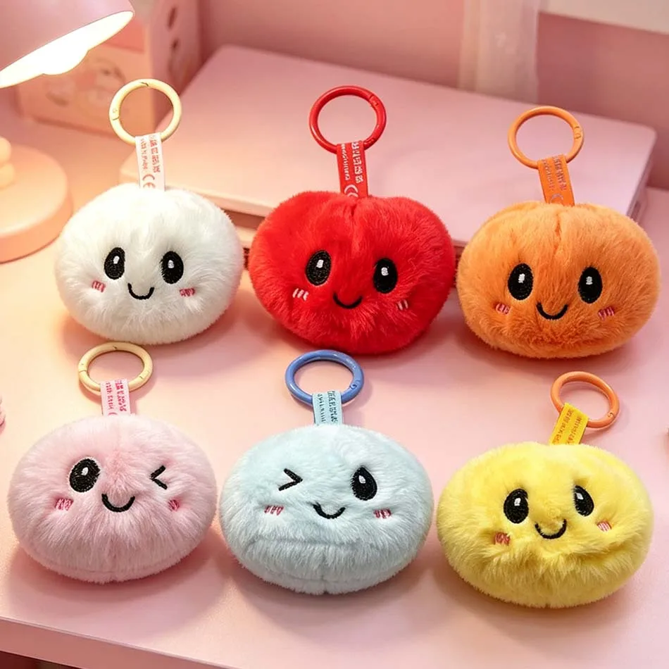 

In Stock Kawaii Steamed Bun Plush Keychain Stress Relief Squishy Fluffy Pendant Cute Bag Charm for Kids Girls