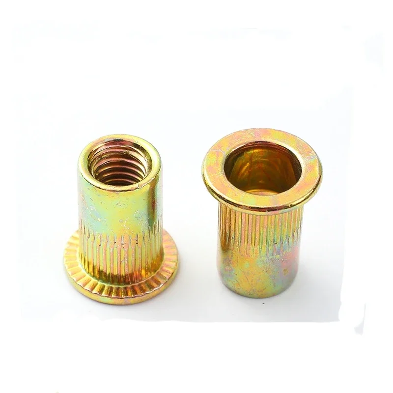 M5 insert nut yellow zinc Flat head rivet nut  M5*10.5 carbon steel color zinc insert nut  with stripe 2000pcs/bag