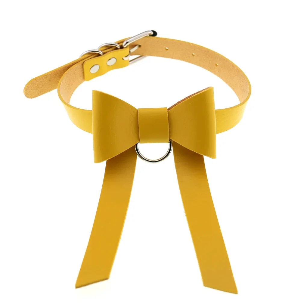 Punk Gothic Personality Bow Circular lifting ring Multicolored Leather Stainless steel Necklace Clavicle chain Simple Party